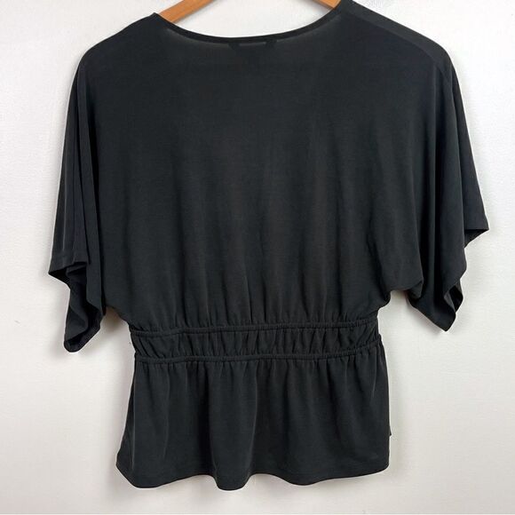 Lucky Brand Black V-Neck Peplum Cinch Waist Blouse Top NWT - Picture 5 of 7